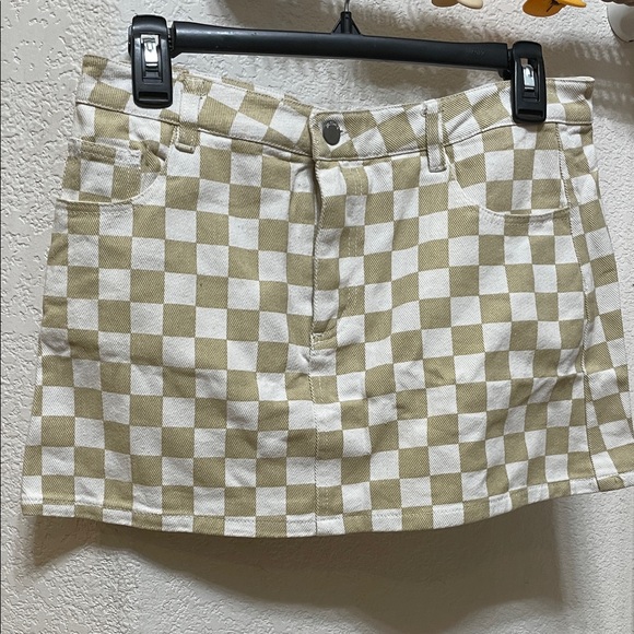 RSQ Checkered Beige and White Pencil mini Skirt size 27 - Picture 1 of 4